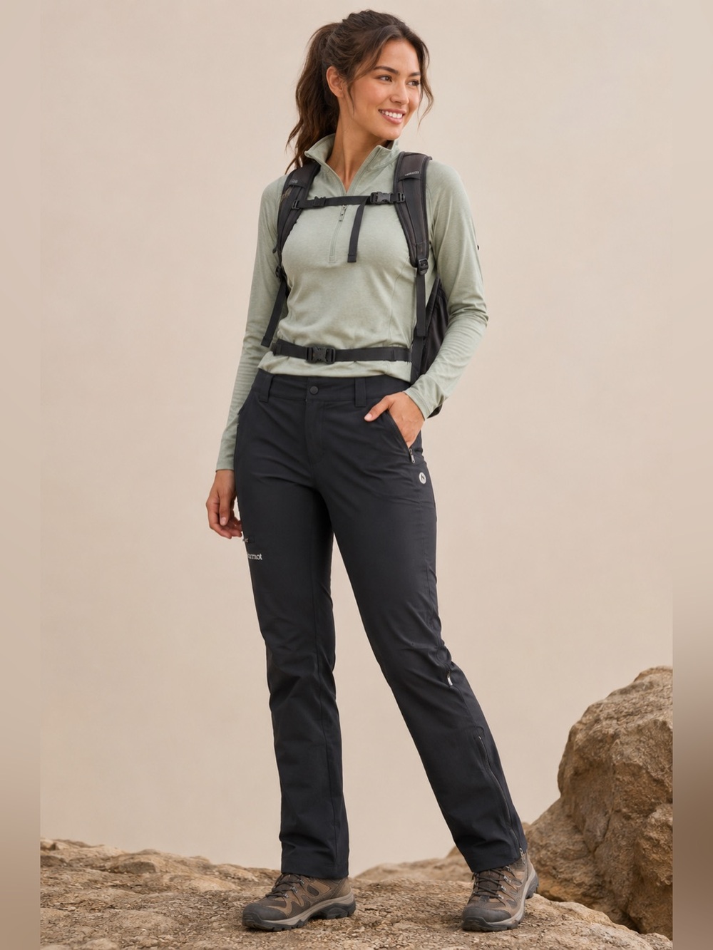 Marmot Black Stretch Nylon Hiking Pants Zip Hem Outdoor Trail Gorpcore 12 XL